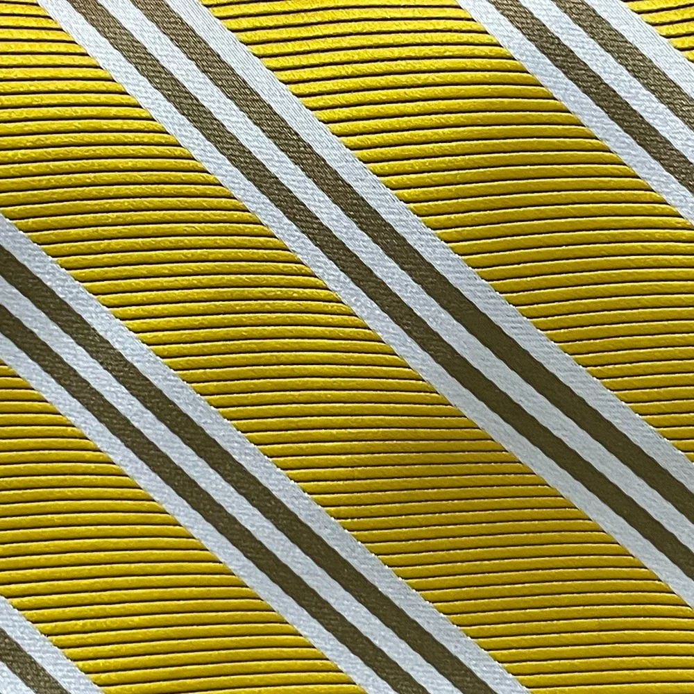 Brooks Brothers Yellow‎ Taupe Repp Stripe Silk Tie USA 3.75